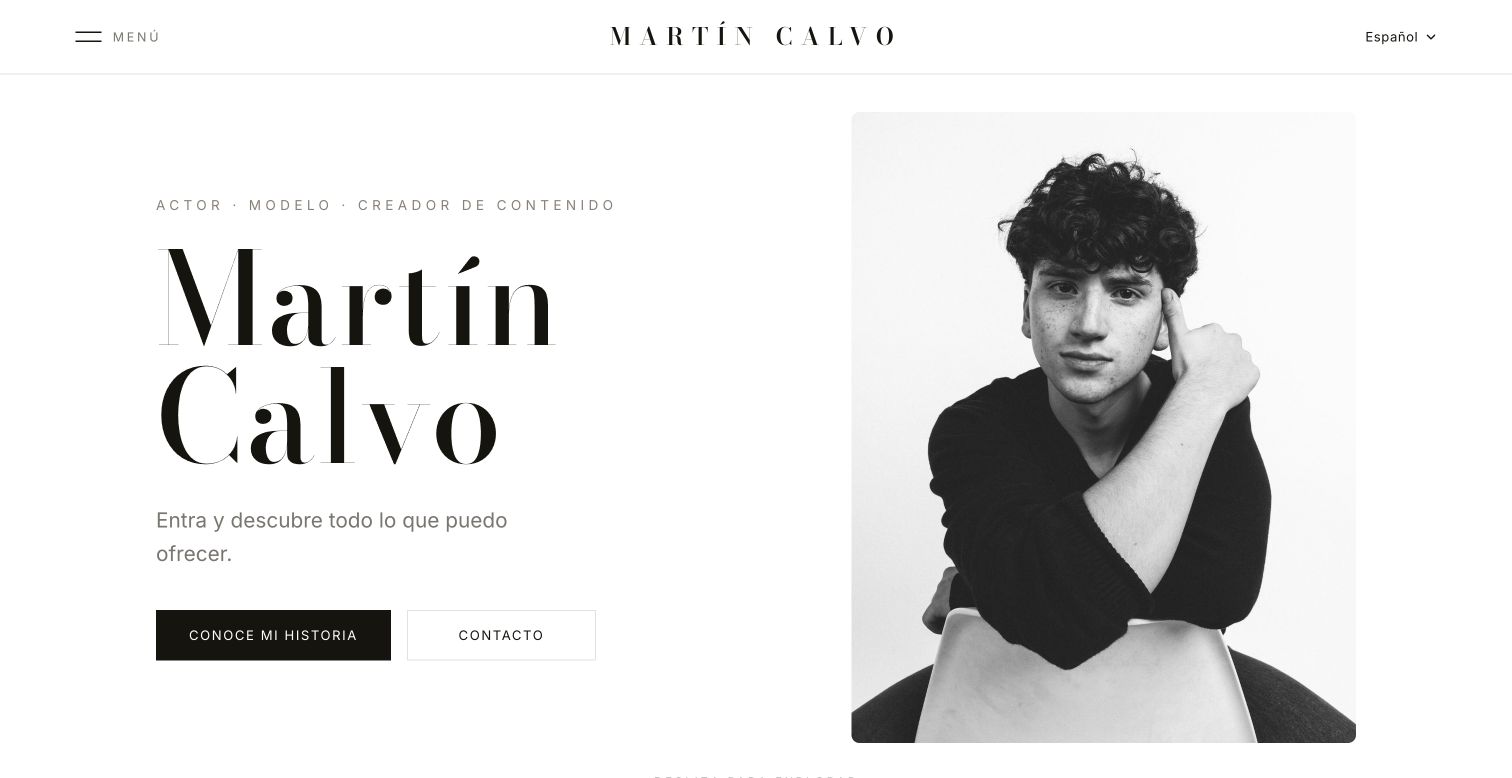 Página de inicio del portafolio profesional del actor y creador Martín Calvo