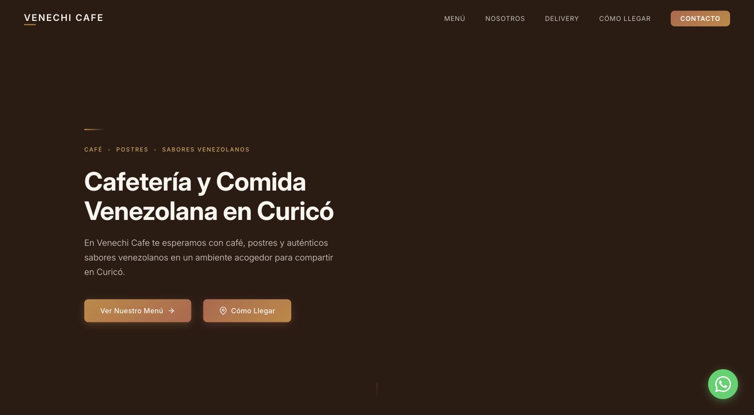 Página de inicio de Venechi Cafe, cafetería y comida venezolana en Curicó